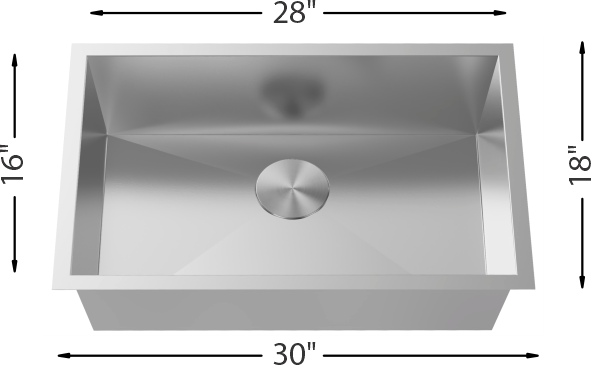 H-UZ105X-30ZR: 30" Stainless Steel Single Bowl Kitchen Sink ZERO RADIUS