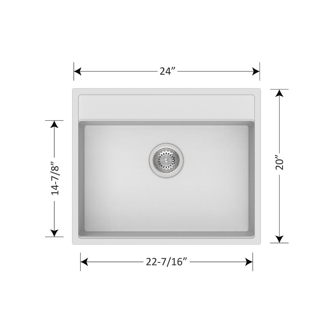 DUR-102: 24" Composite Granite Dual Mount Single Bowl Sink