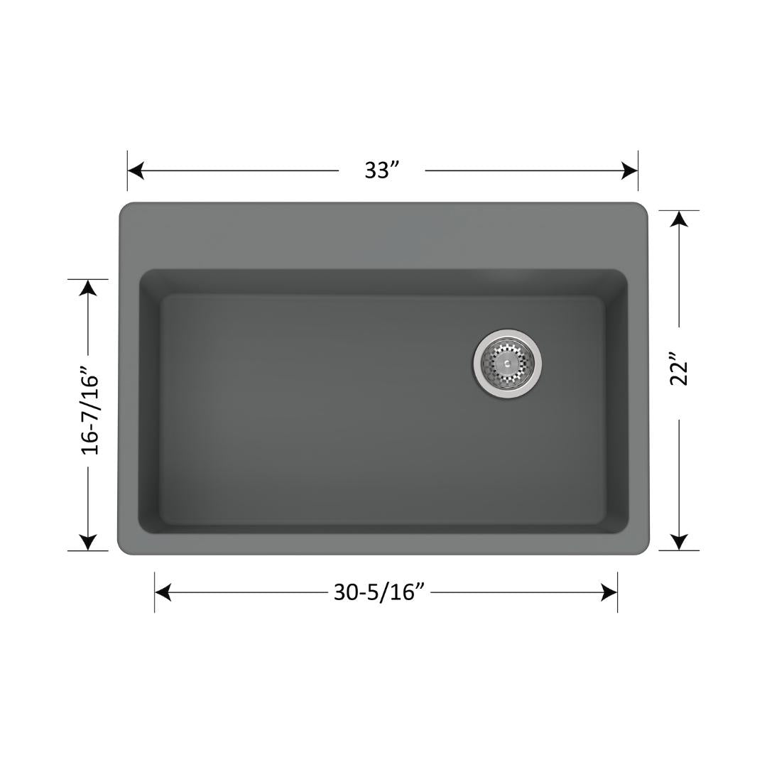 DUR-105: 33" Composite Granite Dual Mount Super Single Bowl Kitchen Sink