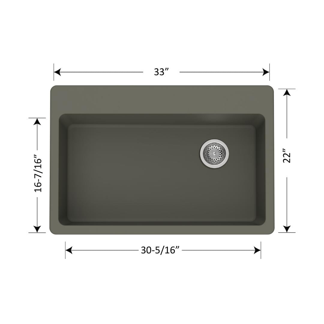 DUR-105: 33" Composite Granite Dual Mount Super Single Bowl Kitchen Sink