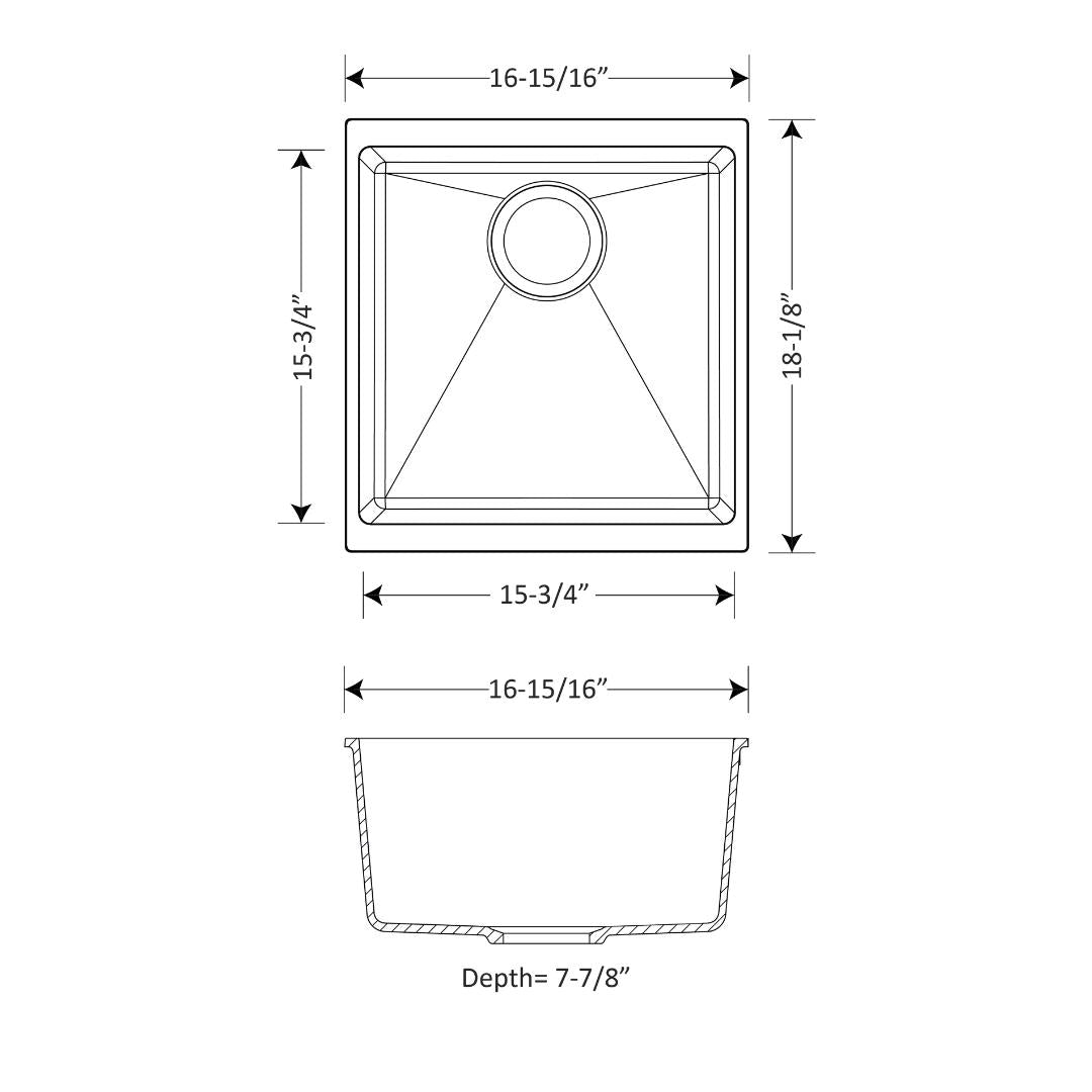 DUR-106: 17" Composite Granite Dual Mount Small Single Bowl Kitchen Sink