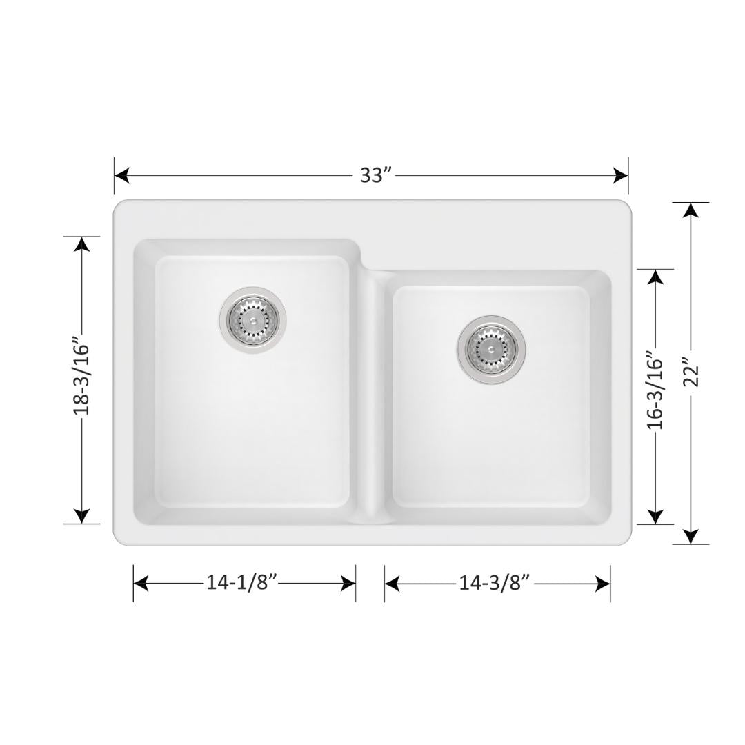 DUR-201: 33" Composite Granite Dual Mount 1-3/4 Double Bowl Kitchen Sink