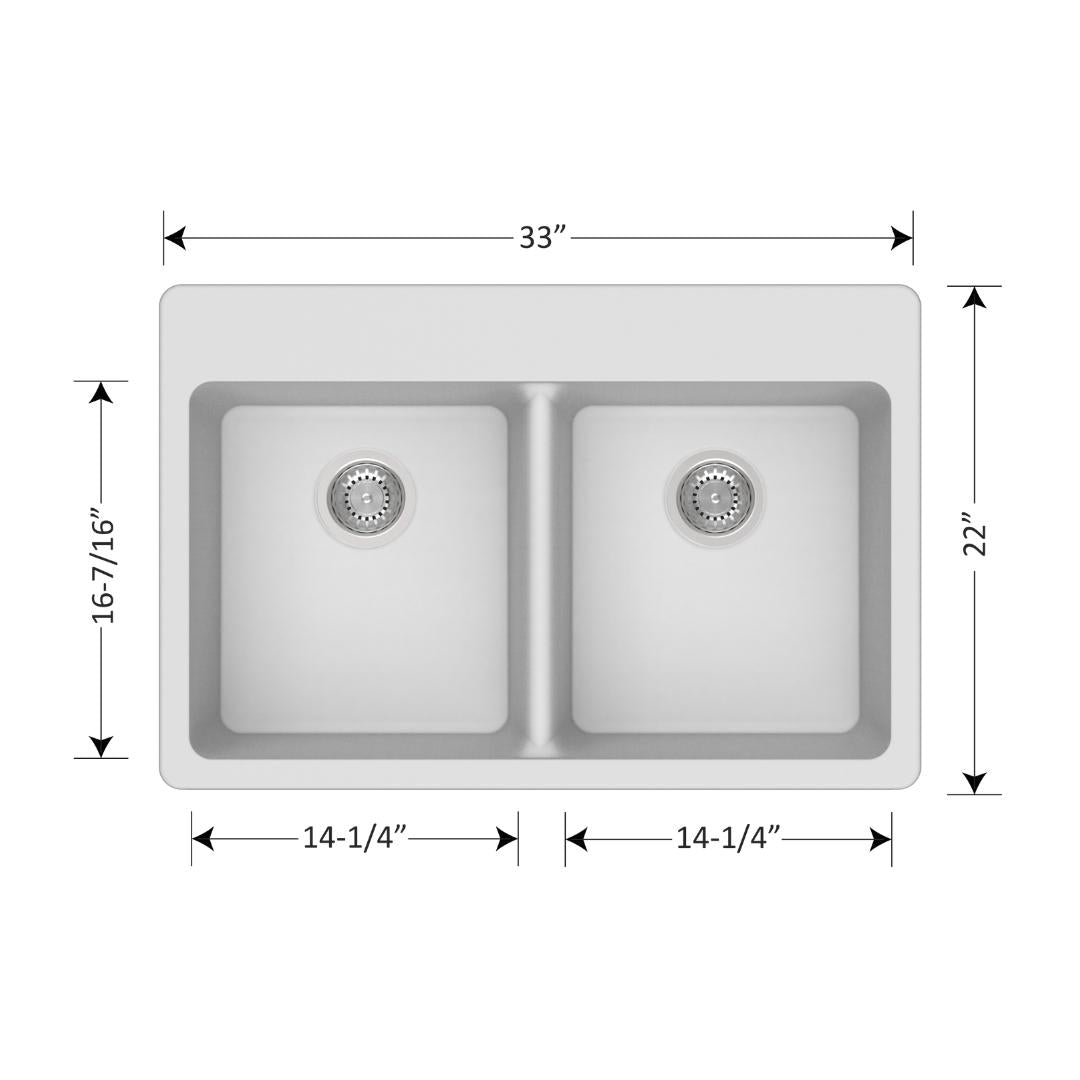 DUR-202: 33" Composite Granite Dual Mount Double Equal Bowl Kitchen Sink