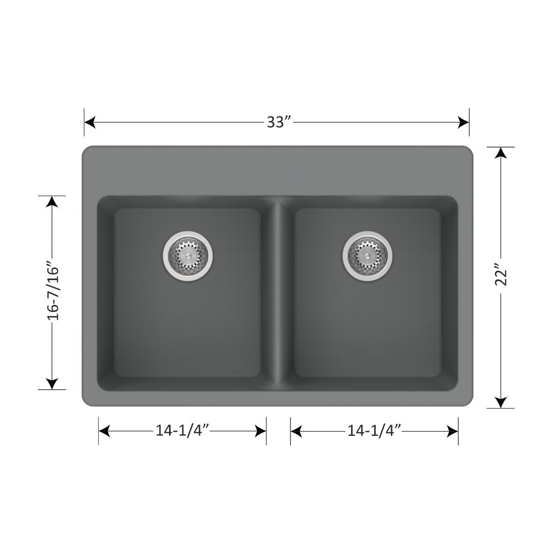 DUR-202: 33" Composite Granite Dual Mount Double Equal Bowl Kitchen Sink