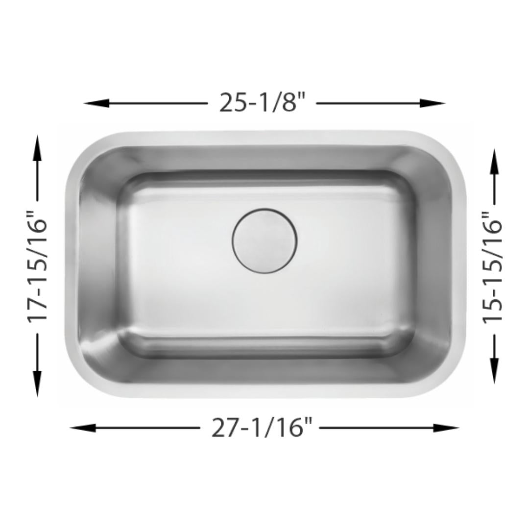 H-105-S: 28" Stainless Steel Single Bowl Kitchen Sink