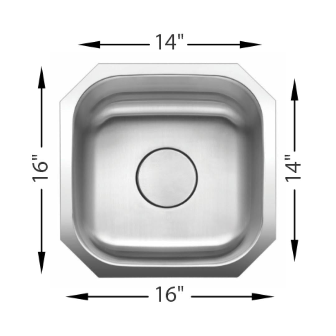 H-115: 16" Stainless Steel Small Single Bowl Bar/Prep Sink