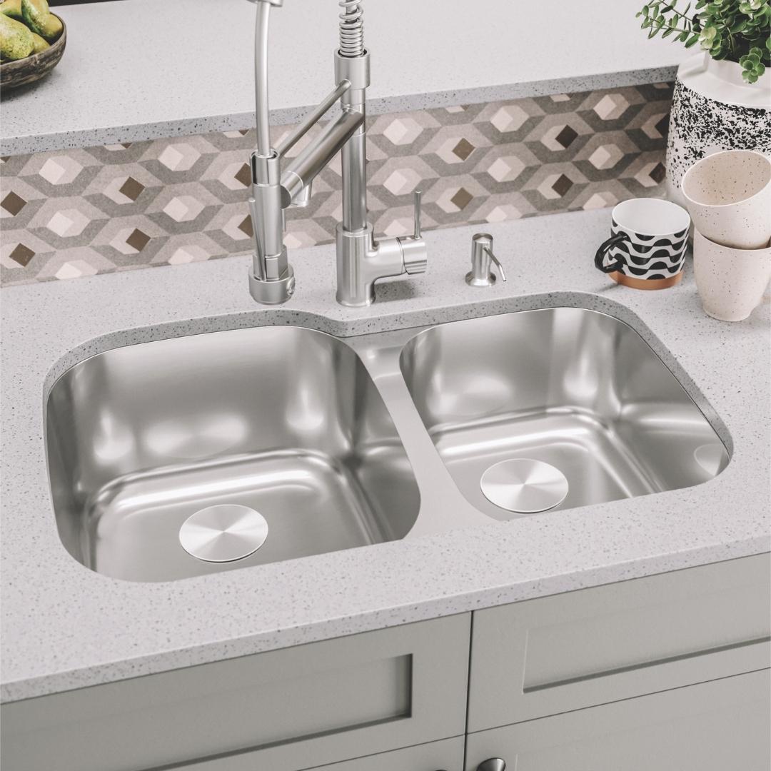 H-201: 32" Stainless Steel 1-3/4 Double Bowl Kitchen Sink