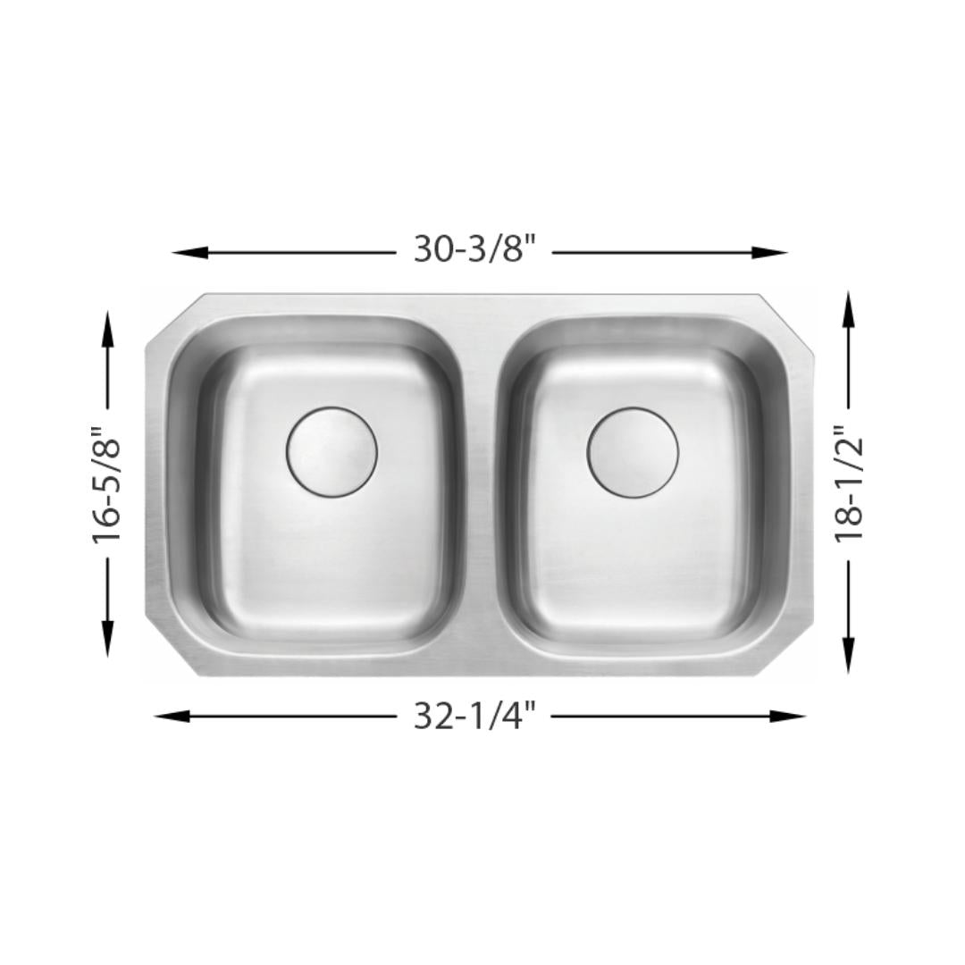 H-202: 33" Stainless Steel Double Equal Bowl Kitchen Sink