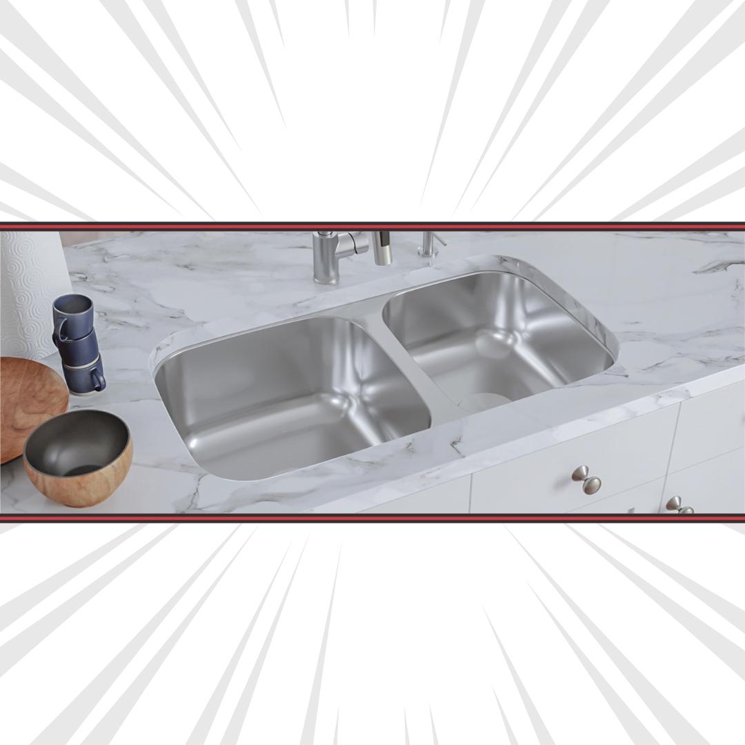 H-207: 33" Stainless Steel 1-3/4 Double Bowl Kitchen Sink