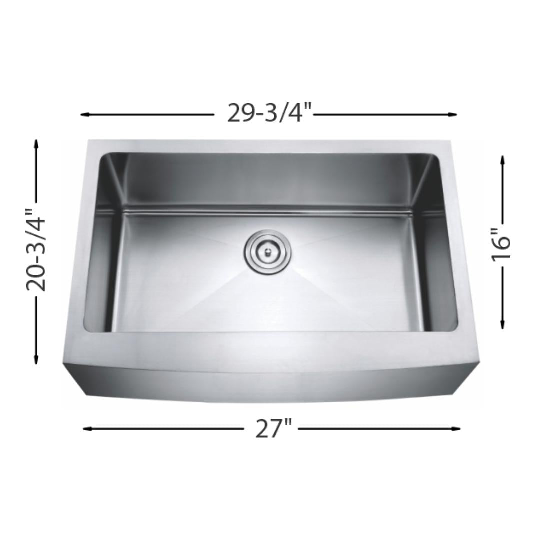 H-AZ105-30: 30" Stainless Steel Single Bowl Farmhouse Kitchen Sink R10