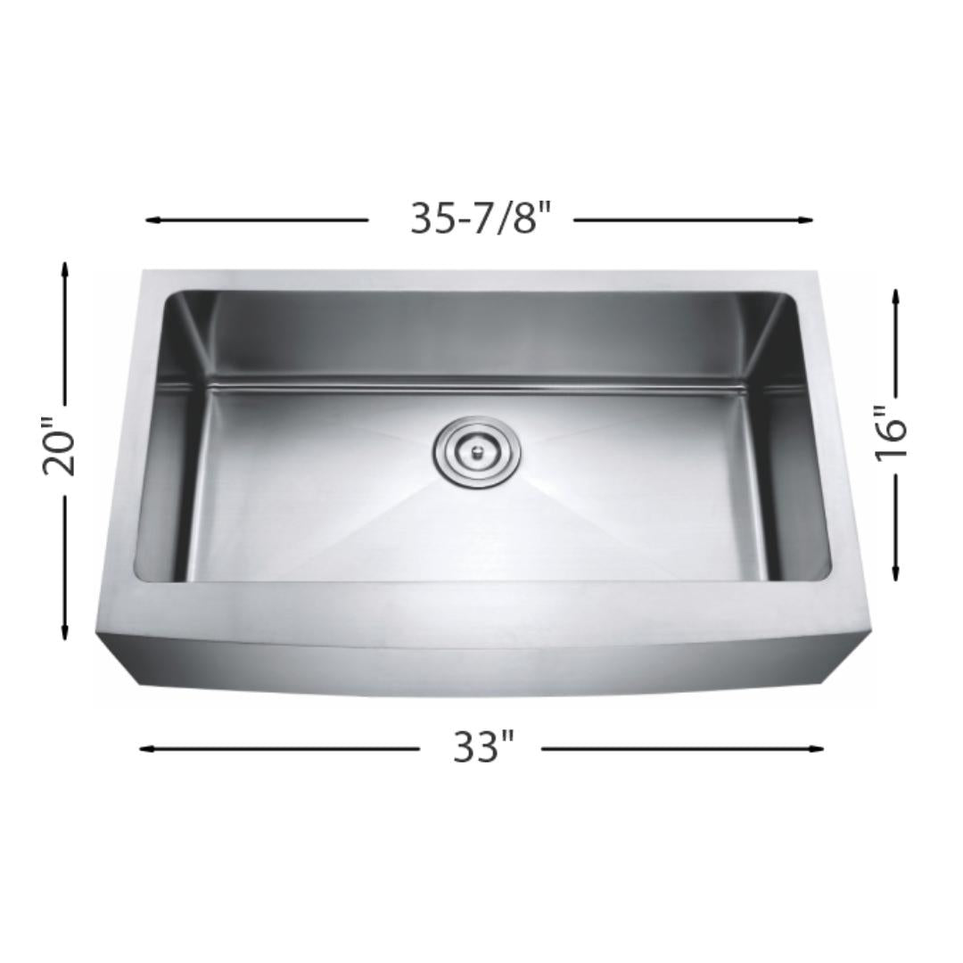 H-AZ105-36ZR: 36" Stainless Steel Large Single Bowl Farmhouse Kitchen Sink ZERO RADIUS
