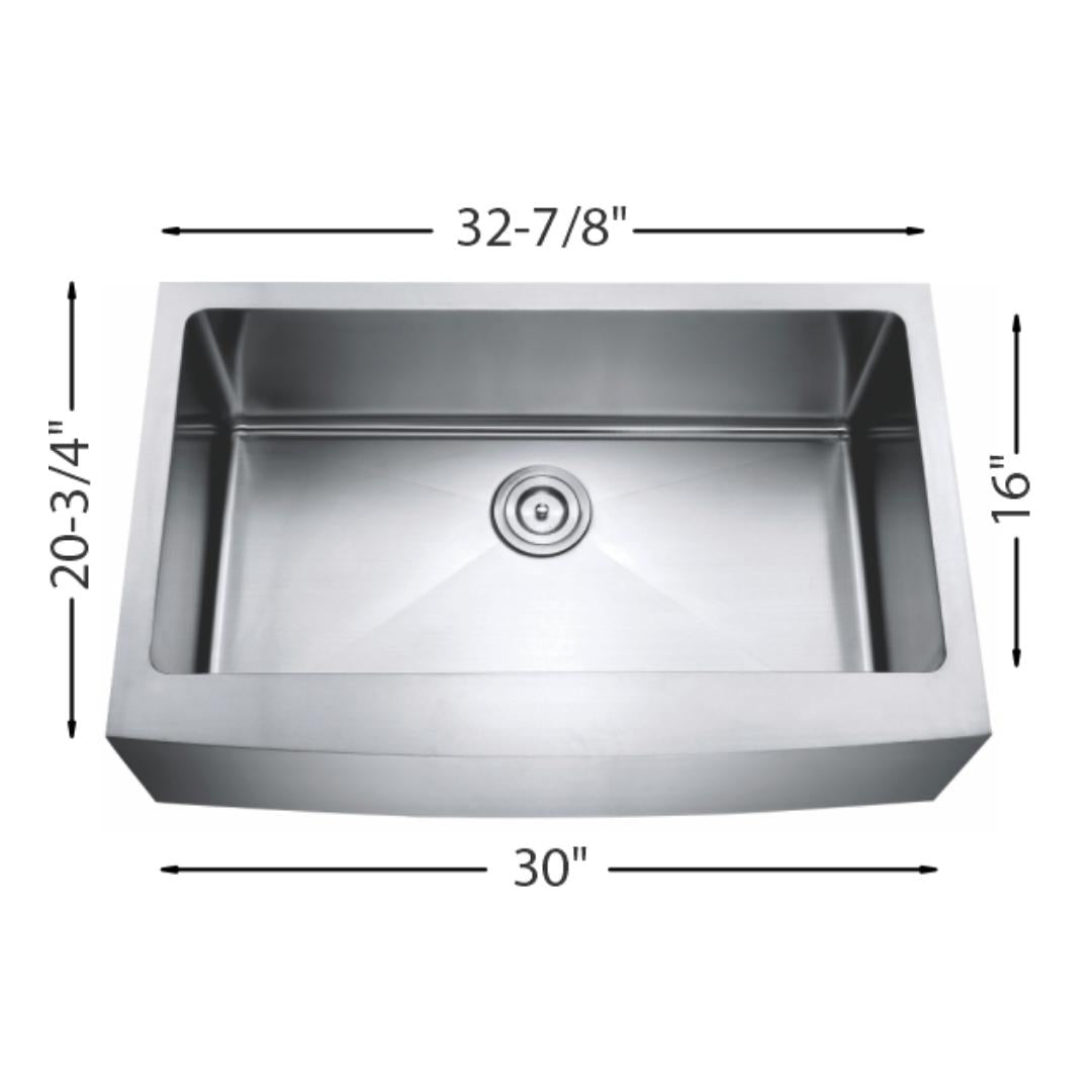 H-AZ105: 33" Stainless Steel Single Bowl Farmhouse Kitchen Sink R10