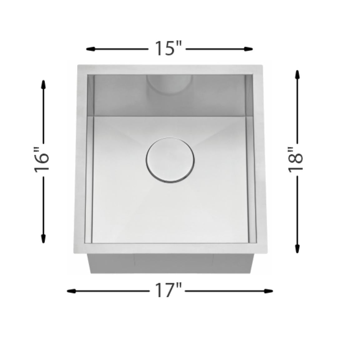 H-UZ102X-ZR: 18" Stainless Steel Small Single Bowl Bar/Prep Sink ZERO RADIUS