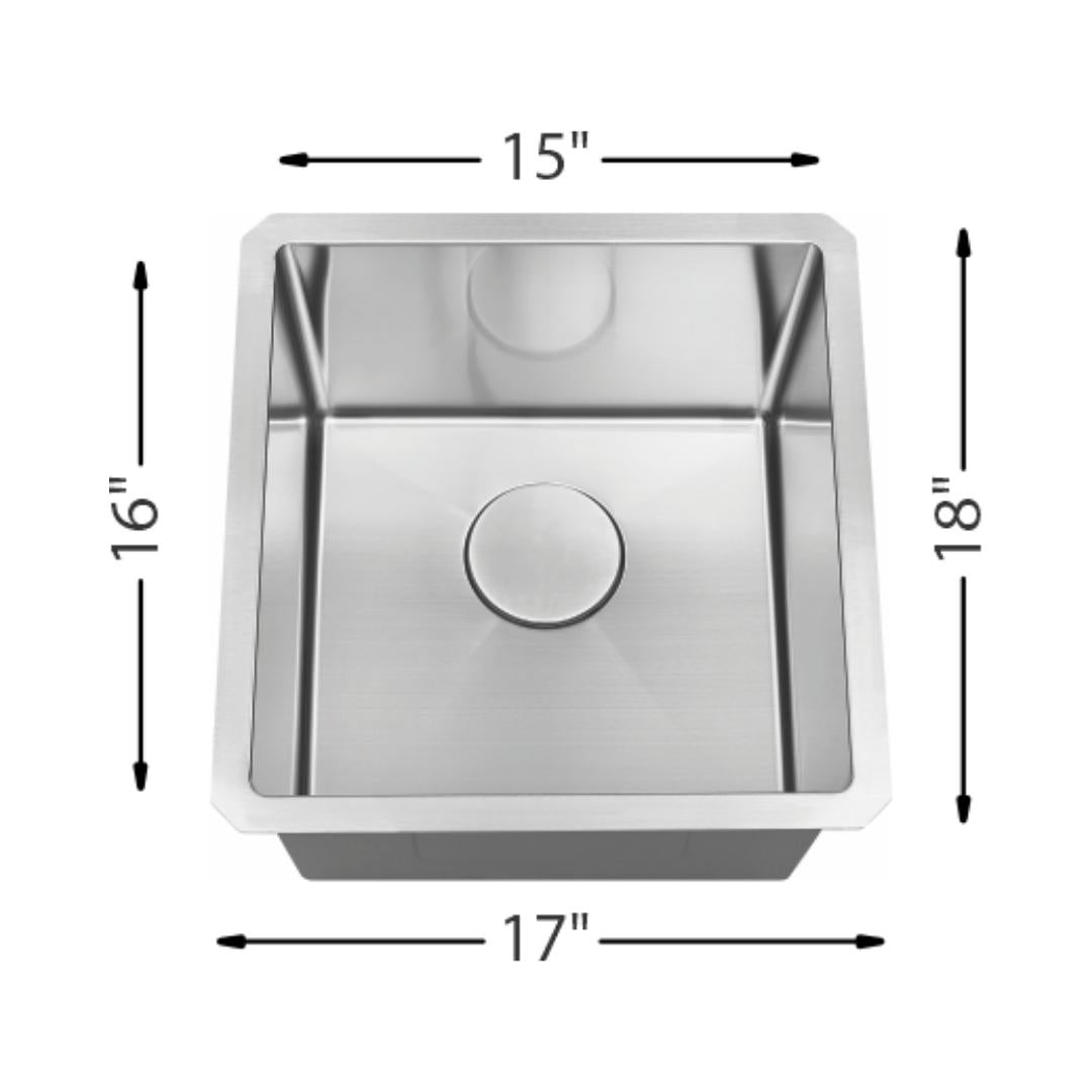 H-UZ102X: 18" Stainless Steel Small Single Bowl Bar/Prep Sink R10