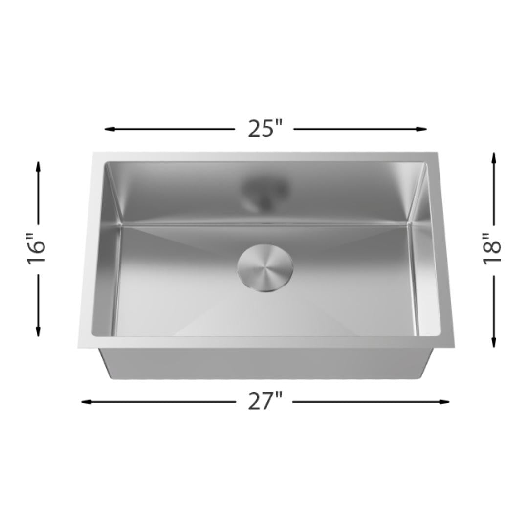 H-UZ105X-27: 27" Stainless Steel Single Bowl Kitchen Sink R10