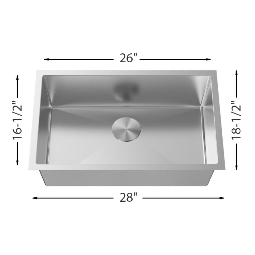 H-UZ105X-28: 28" Stainless Steel Single Bowl Kitchen Sink R10