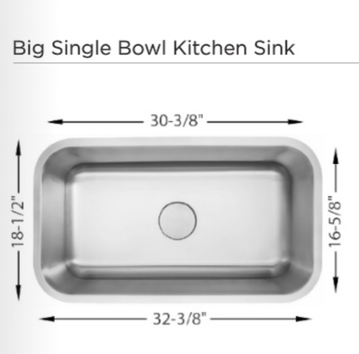 H-105-L: 33" Stainless Steel Big Single Bowl Kitchen Sink