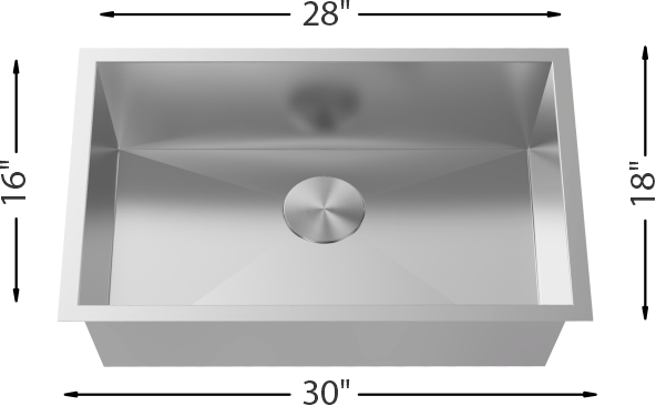 H-Z105X-30ZR: 30" Stainless Steel Single Bowl Kitchen Sink ZERO RADIUS