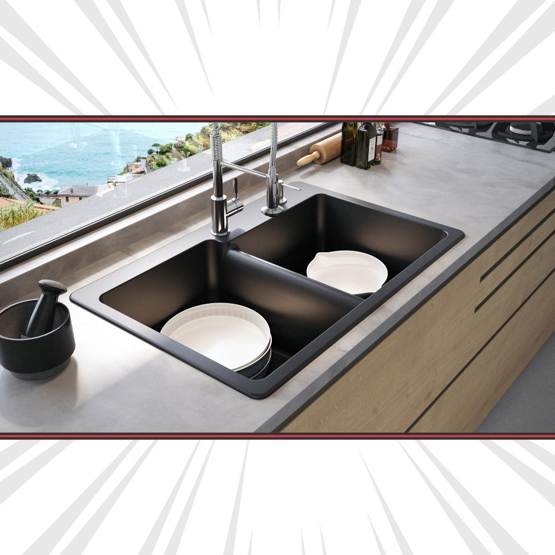 DUR-201: 33" Composite Granite Dual Mount 1-3/4 Double Bowl Kitchen Sink