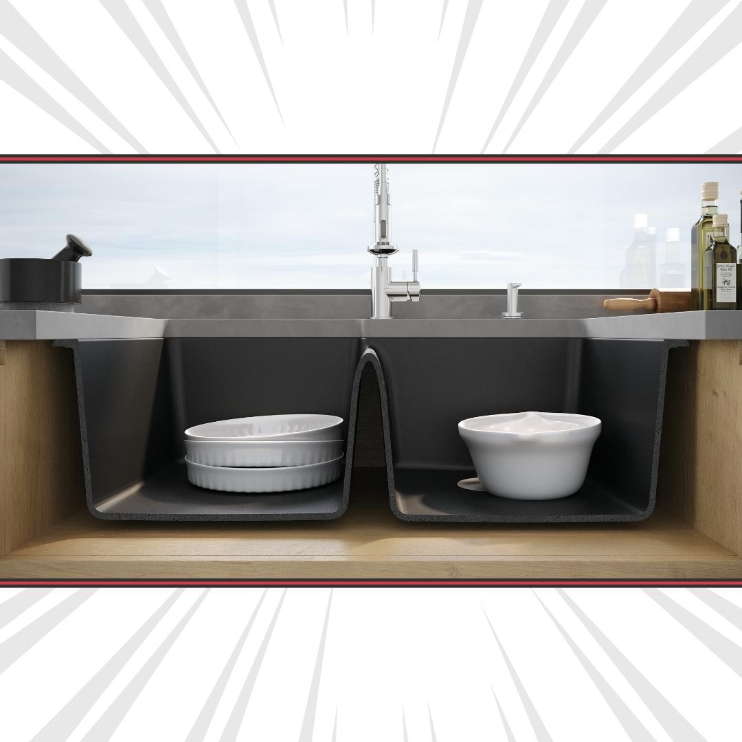 DUR-201: 33" Composite Granite Dual Mount 1-3/4 Double Bowl Kitchen Sink