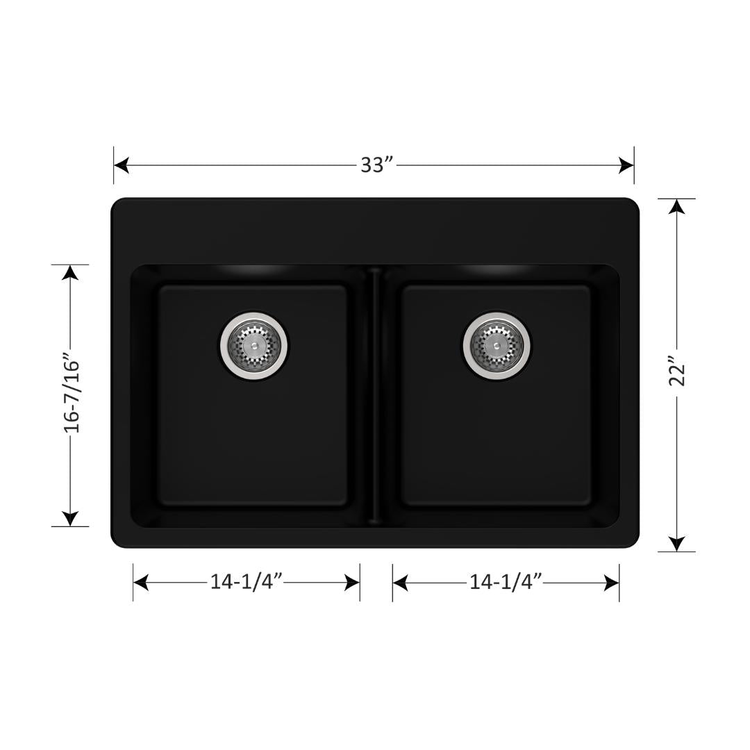 DUR-202: 33" Composite Granite Dual Mount Double Equal Bowl Kitchen Sink