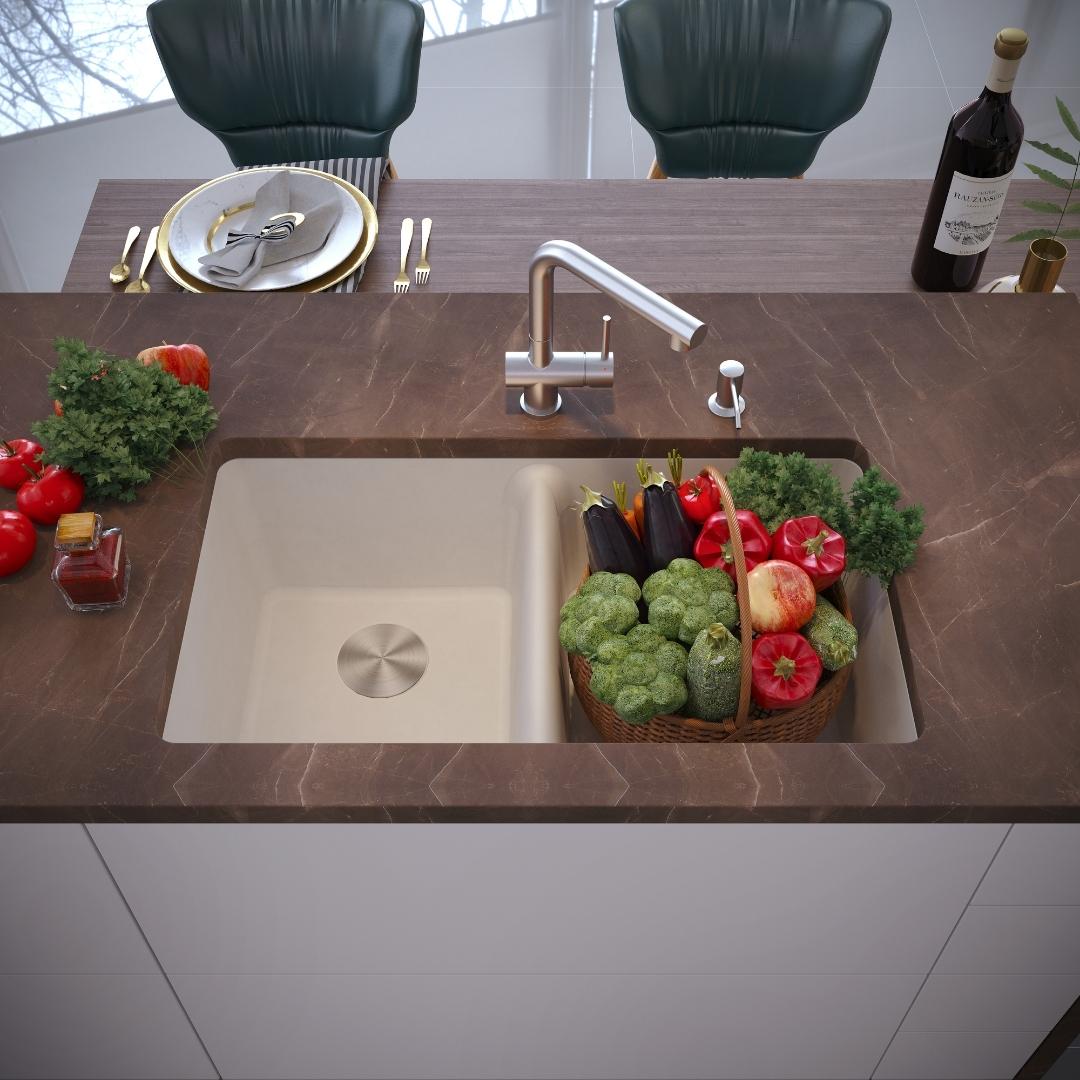 DUR-202: 33" Composite Granite Dual Mount Double Equal Bowl Kitchen Sink