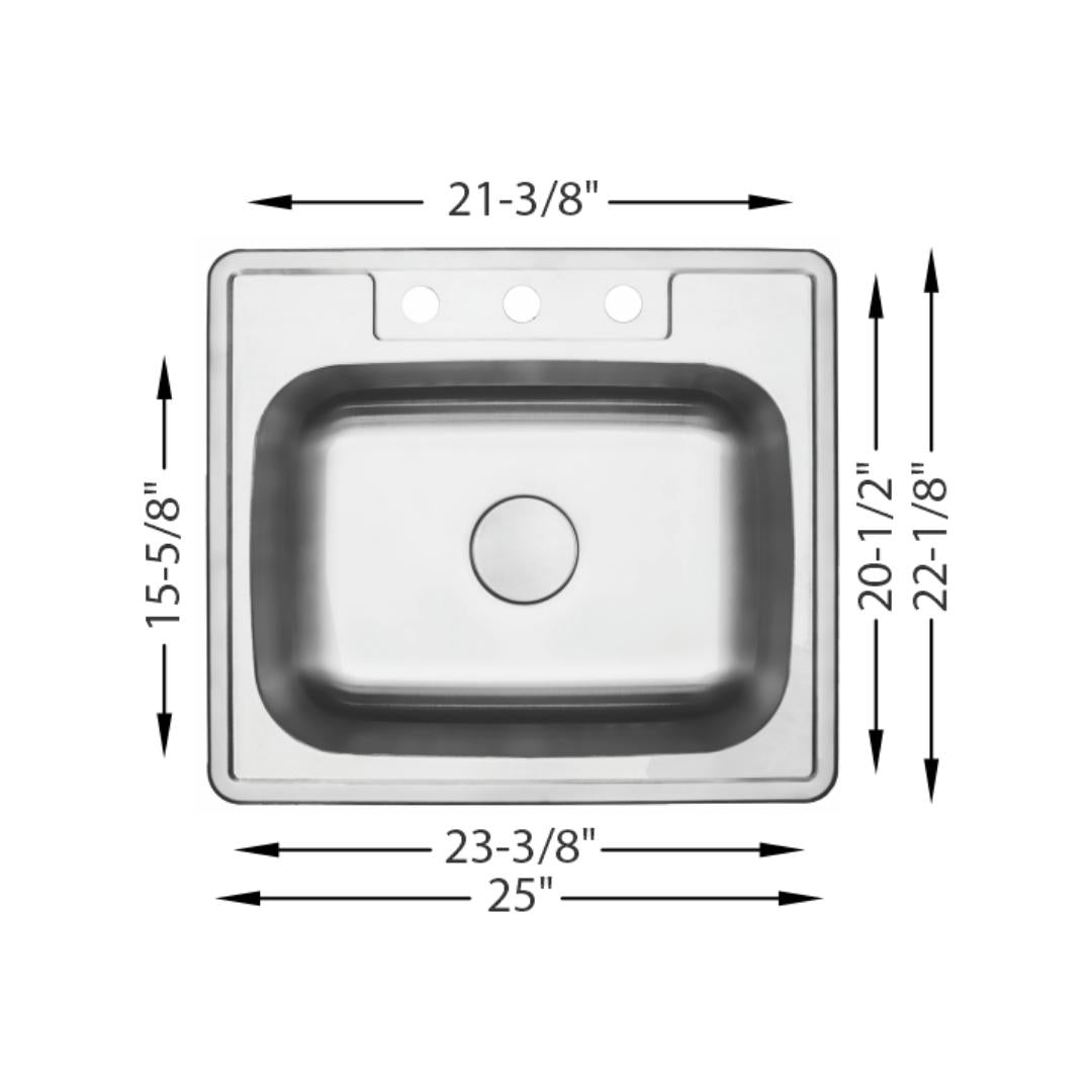 H-102-DI: 25" Stainless Steel Drop-In Small Single Bowl Kitchen Sink