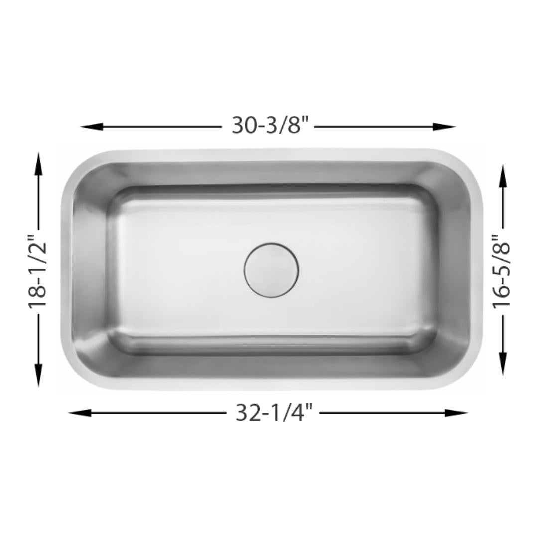 H-105-L: 33" Stainless Steel Big Single Bowl Kitchen Sink