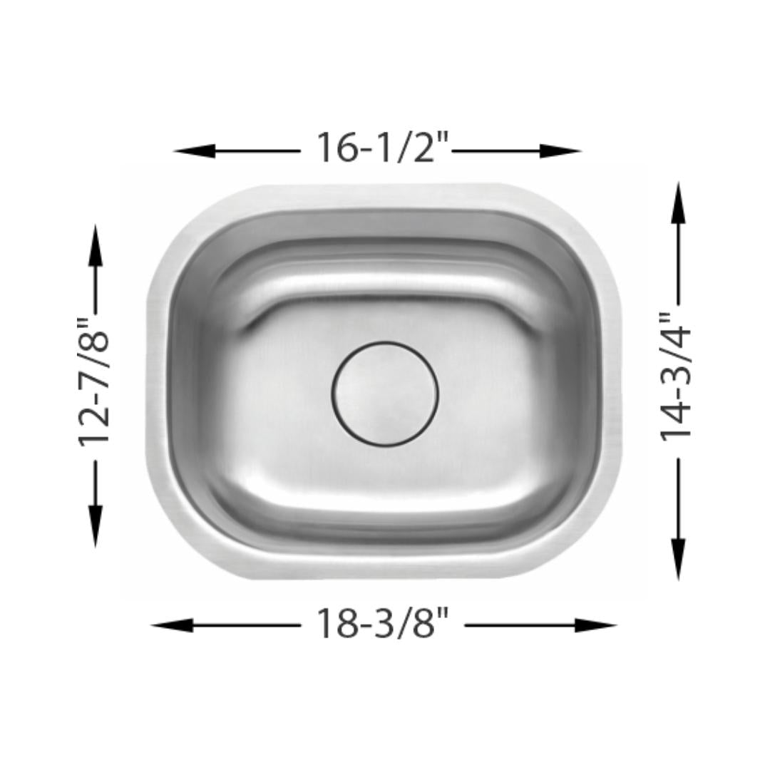 H-106: 19" Stainless Steel Small Single Bowl Bar/Prep Sink
