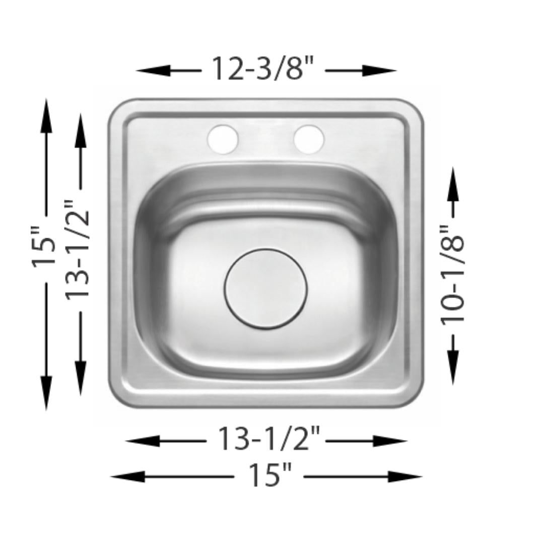 H-107-DI: 15" Stainless Steel Drop-In Small Single Bowl Bar/Prep Sink