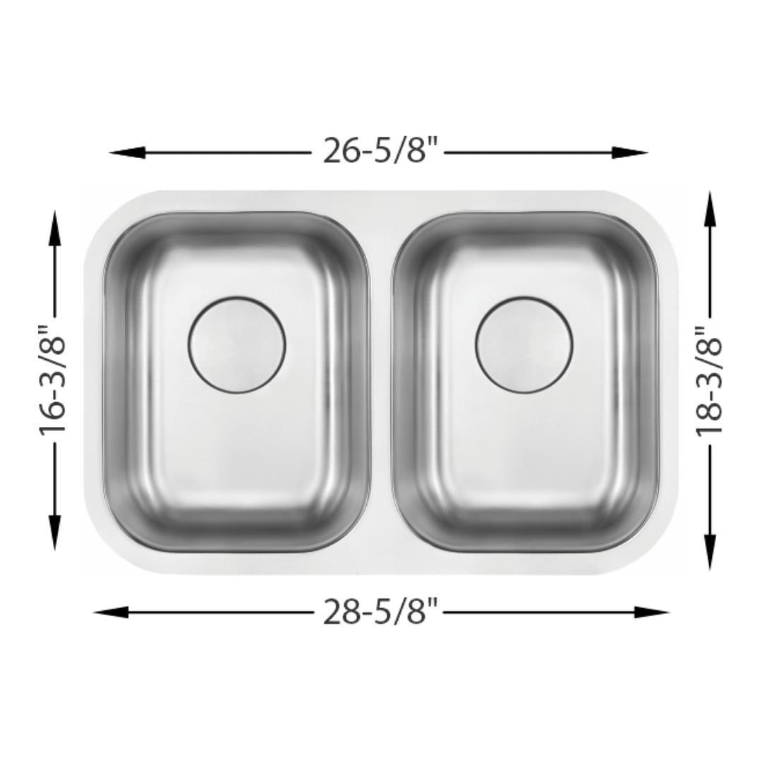H-202-S: 29" Stainless Steel Small Double Bowl Kitchen Sink