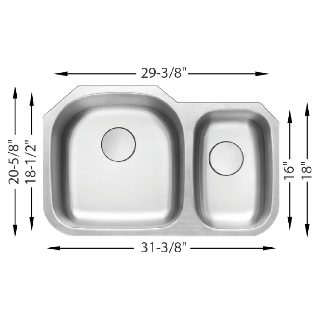 H-203: 32" Stainless Steel 1-1/2 Double Bowl Kitchen Sink
