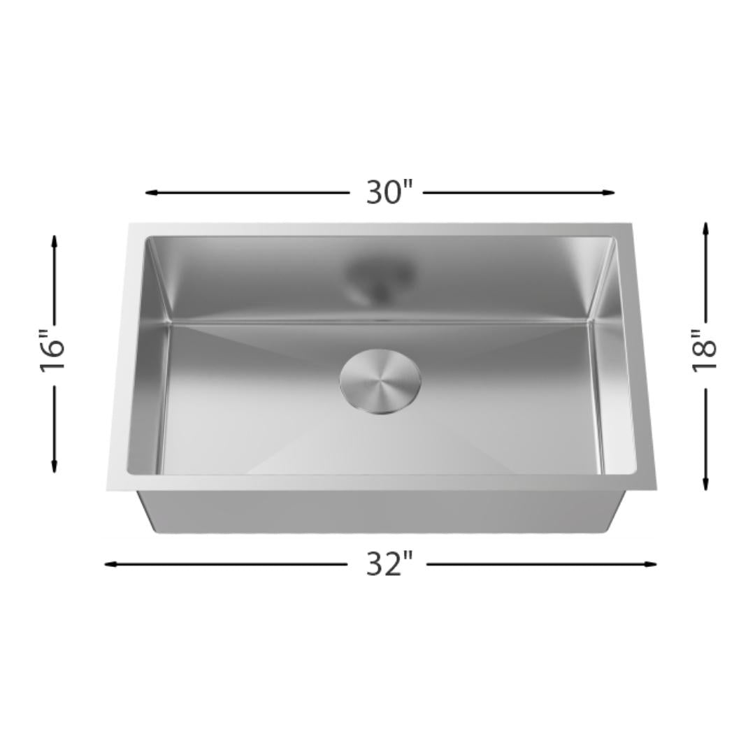 H-Z105X: 32" Stainless Steel Single Bowl Kitchen Sink R10