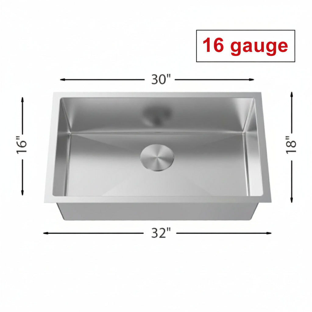 H-CZ105X: 32" Stainless Steel Single Bowl Kitchen Sink R10